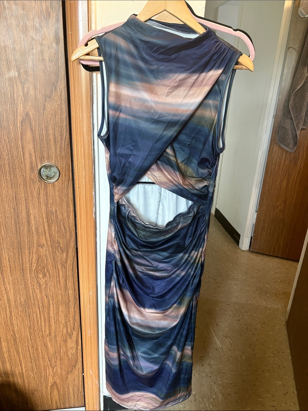 Sleeveless Navy & Blush Draped Cutout Chemise